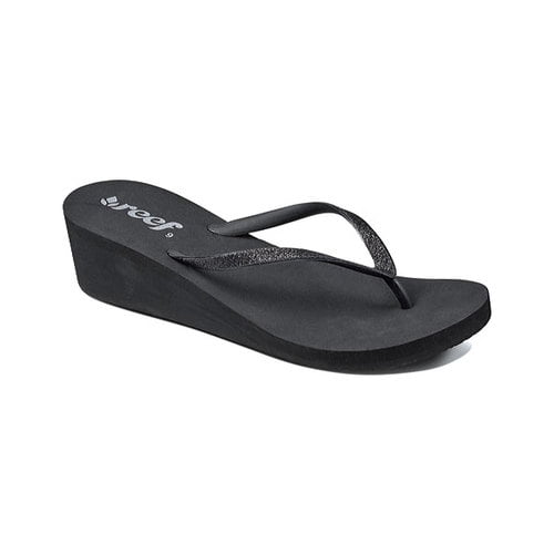 Reef KRYSTAL STAR Black Glitter Slip On Thong Wedge Flip Flops Women's Sandals Reef KRYSTAL STAR Black Glitter Slip On Thong Wedge Flip Flops Women's Sandals
